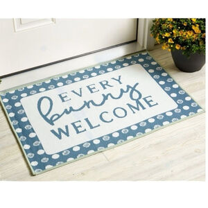 Reversible Accent Welcome Rug Plaid Easter Spring Bunny Rabbit Way To Celebrate